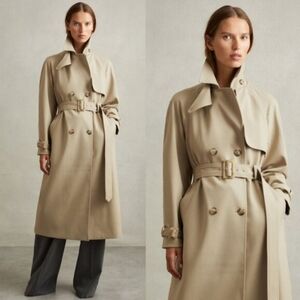 NWOT Reiss Darcie Wool-blend Belted Trench Coat Size 12 (fits like 14)
